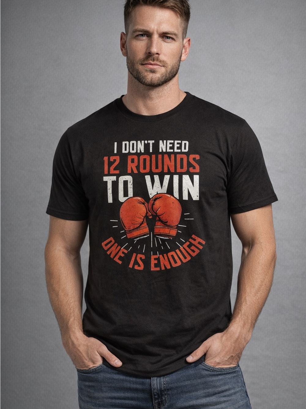 Black Graphic Boxing Tee - '12 Rounds to Win' Medium - A2